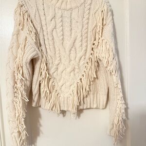 H&M Cream Fringed Crewneck Sweater